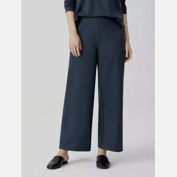 Eileen Fisher Deep Adriatic Boiled Wool Jersey Wide-Leg Pant